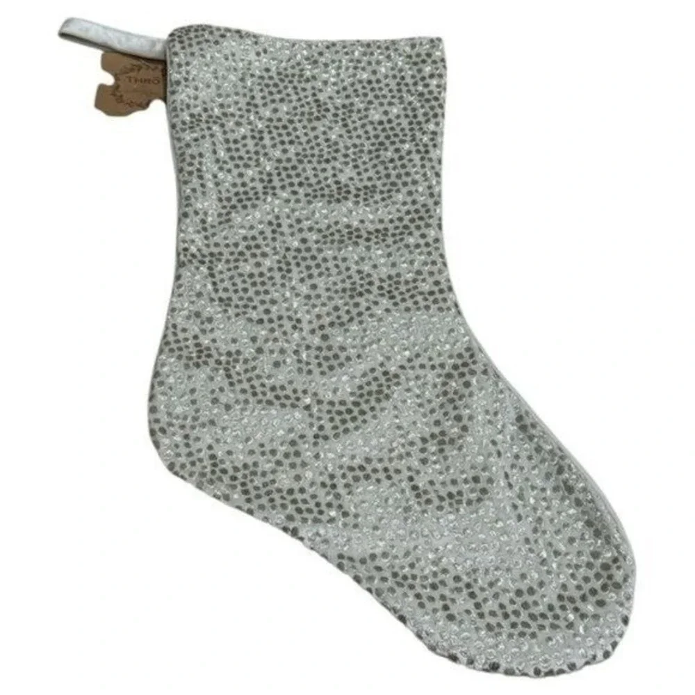 NEW Thro by Marlo Lorenz Ivory and Gold Embroidered Holiday Christmas‎ Stocking